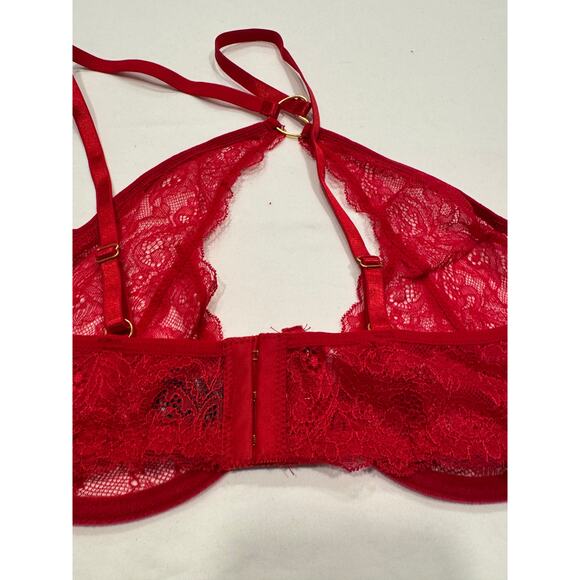 NEW Frederick's of Hollywood Lover Floral Lace Bra Set Size S/M Lipstick Red NWT - Picture 7 of 9